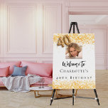 40th birthday white gold photo confetti welcome foam board<br><div class="desc">A welcome board for a feminine and glamorous 40th birthday party.  A white background decorated with colden confetti.   Personalize and add a photo and name.  Number 40 is written with a balloon style font.
Back: no design</div>