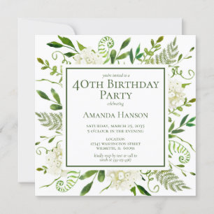 40th Birthday White Hydrangeas Invitation