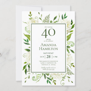 40th Birthday White Hydrangeas Invitation