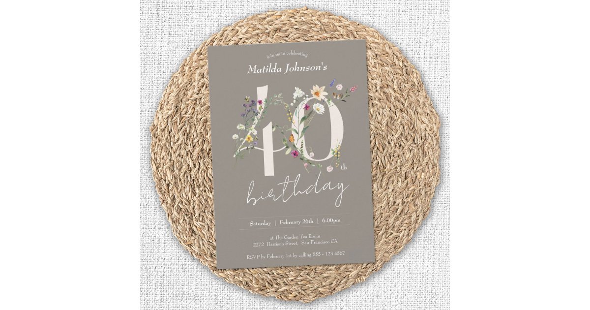 40th Birthday Wildflowers Elegant Floral Invitation | Zazzle
