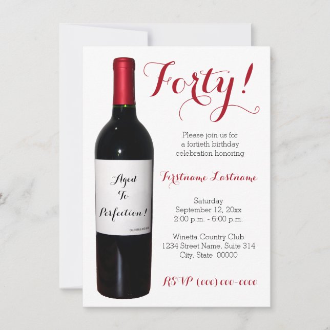 40th Birthday Wine Bottle Invitations (Front)