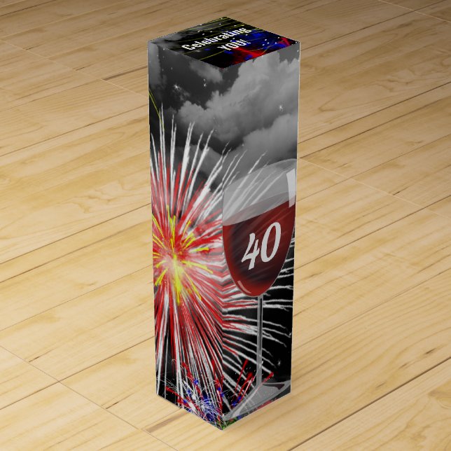 40th Birthday Wine Glass On Fireworks Wine Box (Front)