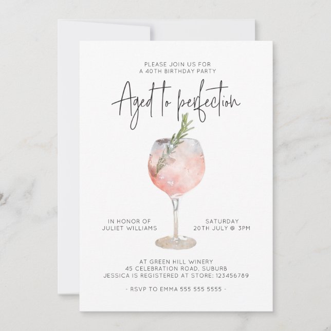 40th Birthday Wine-Theme Itinerary on Reverse Invitation (Front)