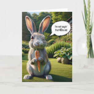 40th Birthday Winking Rabbit With a Carrot Card