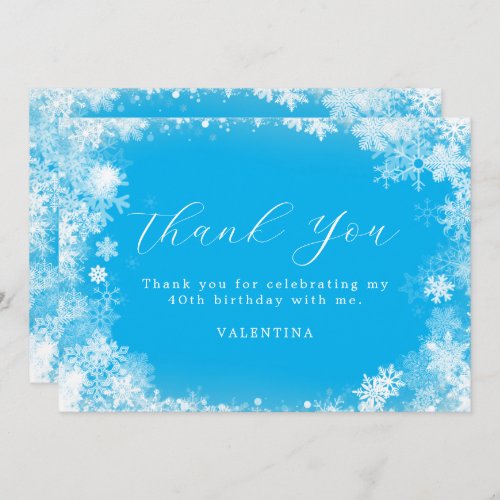 40th Birthday Winter Wonderland Snowflake Blue Thank You Card