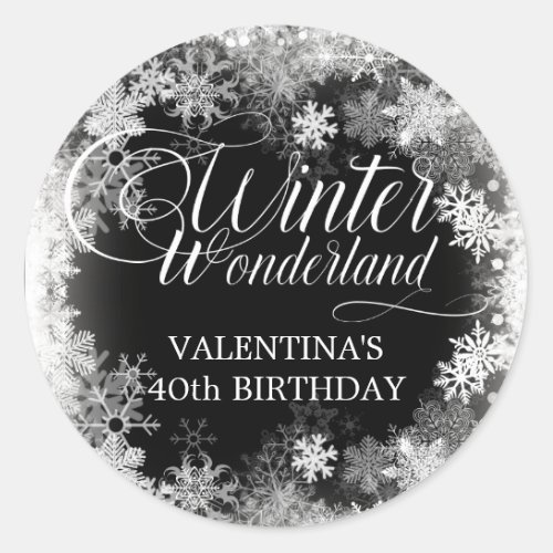 40th Birthday Winter Wonderland Snowflake Favor Classic Round Sticker