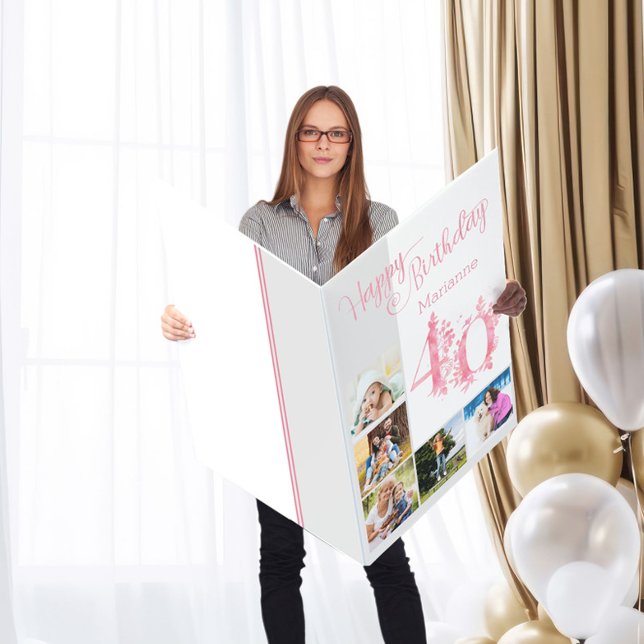 40th Birthday with 5 Photos and a Floral Number 40 Card (Creator Uploaded)