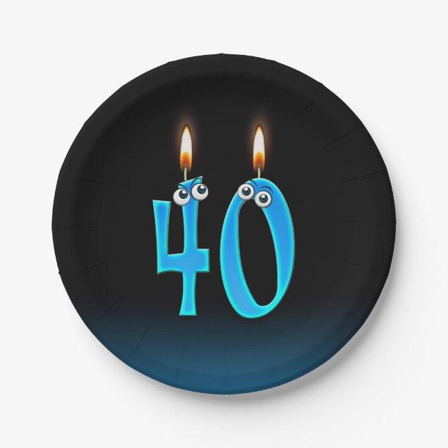 40th Birthday with lit candle numbers Paper Plates (Front)