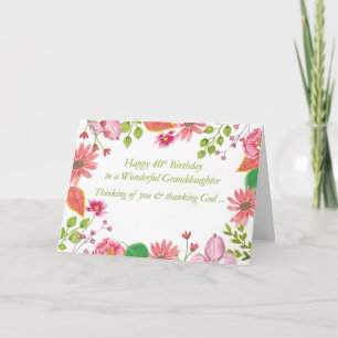 40th Birthday Wonderful Granddaughter Watercolor Card