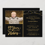 40th Birthday YEARS IN THE MAKING Black and Gold Invitation<br><div class="desc">Invite your guests with this 40th birthday party invitation in black and gold with string lights featuring a retro typography design stating 40 YEARS IN THE MAKING and integrates their birth year as part of the design. PHOTO TIP: For fastest/best results, choose a photo with the subject in the middle...</div>