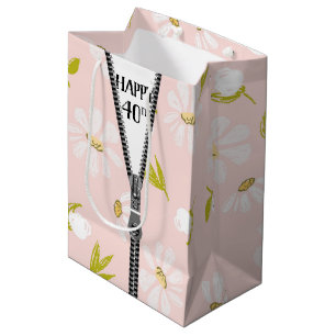 40th Birthday Zipper On Daisy Design Medium Gift Bag