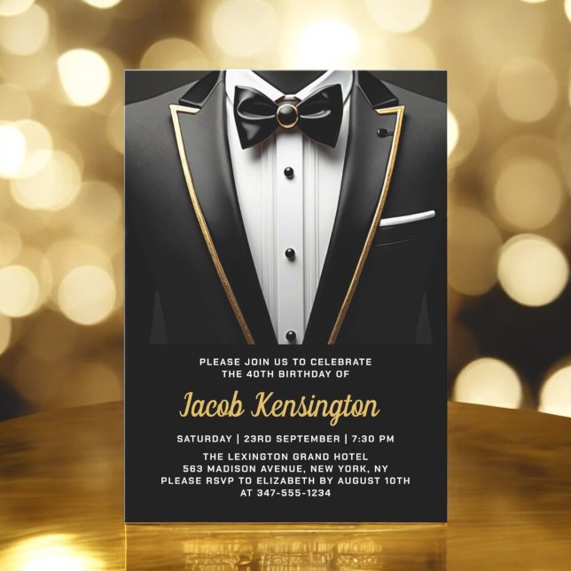 40th Black and Gold Tuxedo Birthday Event Invitation (Creator Uploaded)