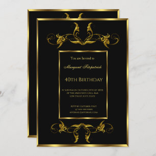 40th black Gold birthday party  invitation