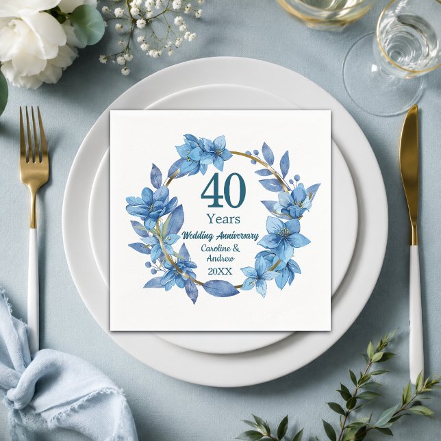 40th Blue Floral Ruby Wedding Anniversary  Napkins (Creator Uploaded)