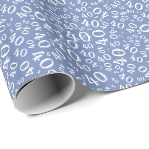 40th BlueWhite Birthday Random Number 40 Pattern Wrapping Paper