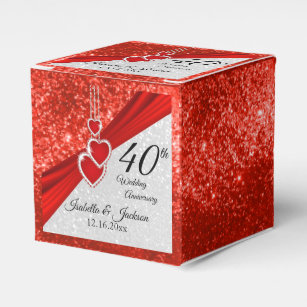 40th Bright Red and Glitter Anniversary Favor Box