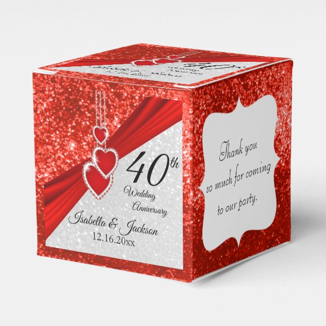 40th Bright Red and Glitter Anniversary Favor Box (Front Side)