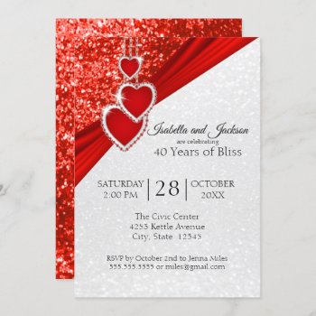 40th Bright Red Glitter Anniversary Design  Invitation by DesignsbyDonnaSiggy at Zazzle