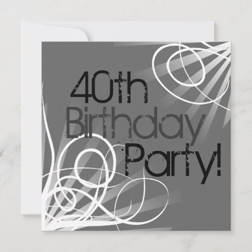 40th Charcoal Swirl Custom Invitations front/back