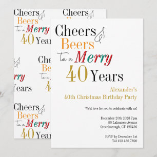 40th Christmas Birthday Cheers and Beers Merry Invitation