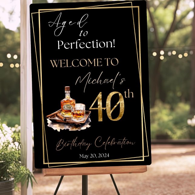 40th Cigar & Whiskey Birthday Welcome Sign, Aged  Foam Board (Creator Uploaded)