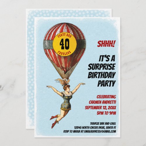 40th Circus Balloon Girl with Dots Invitation