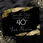 40th Class Reunion Black and Gold Elegant Postcard<br><div class="desc">Elegant Faux gold foil paint splatters design. All text is adjustable and easy to change for your own party needs. Save the Date class reunion postcards. black and gold,  elegant,  stylish,  script,  modern,  trendy,  personalized template.</div>