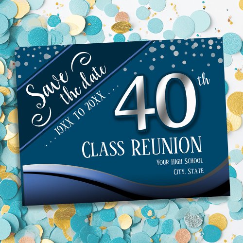 40th Class Reunion Elegant Blue Announcement Postcard