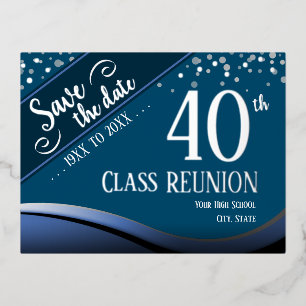 40th Class Reunion Elegant blue Foil Holiday Postcard