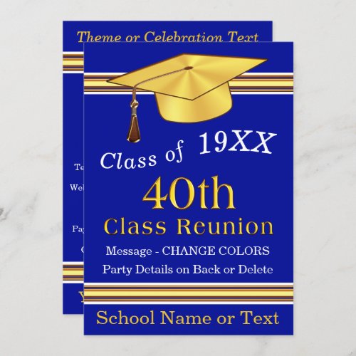 40th Class Reunion Invitations CHANGE COLORS Invitation