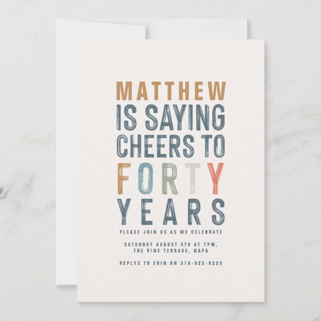 40th Classy colorful cheers to forty year birthday (Front)