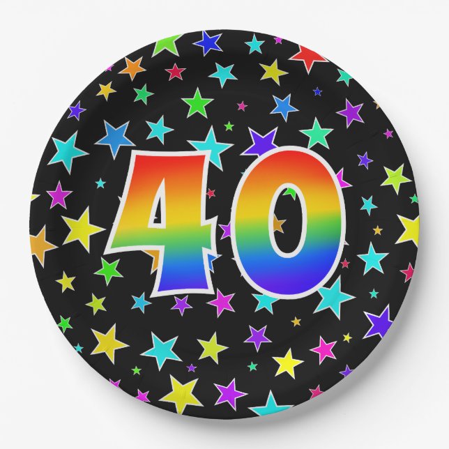 40th Event: Bold, Fun, Colorful Rainbow 40 Paper Plates (Front)
