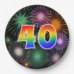 [ Thumbnail: 40th Event - Fun, Colorful, Bold, Rainbow 40 Paper Plates ]