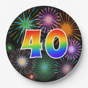 40th Event - Fun, Colorful, Bold, Rainbow 40 Paper Plates