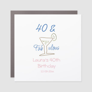 40th & fabulous blue birthday name date martini g car magnet