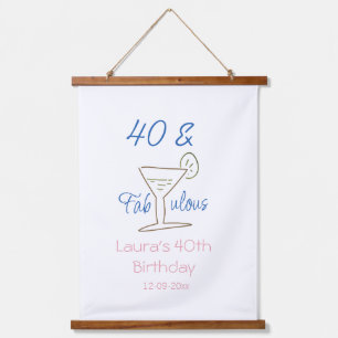  40th & fabulous blue birthday name date martini g hanging tapestry