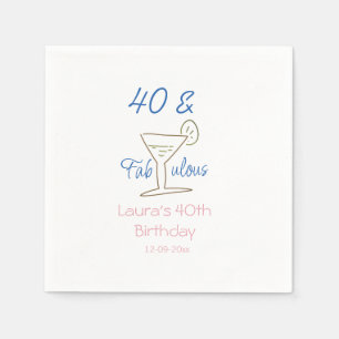 40th & fabulous blue birthday name date martini g napkins