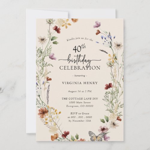 40th Floral Birthday Invitation