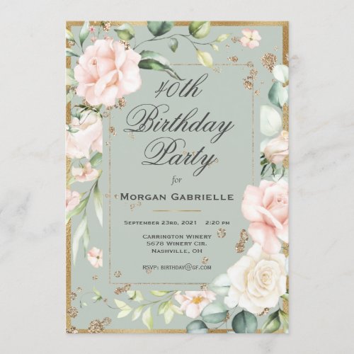 40th Fortieth 40 Forty Female Birthday Floral  Invitation