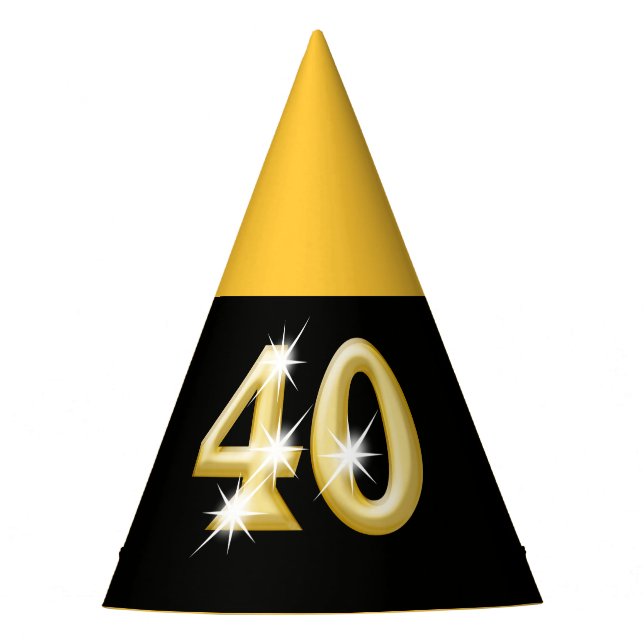 40th fortieth birthday black gold party hat (Front)