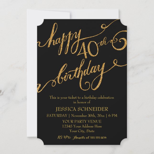 40th, Fortieth Birthday Party Ticket Celebration Invitation (Front)