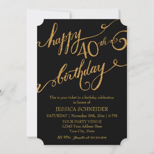 40th Fortieth Birthday Party Ticket Celebration Invitation