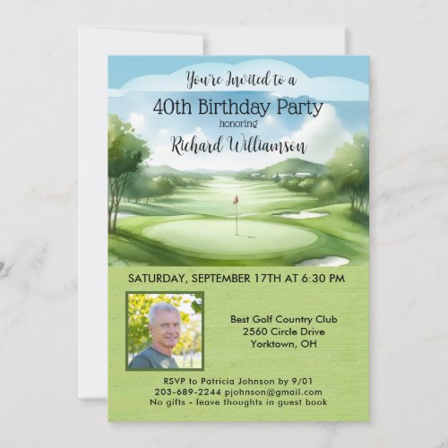 40th Fortieth Mens Birthday Party Photo Golf  Invitation