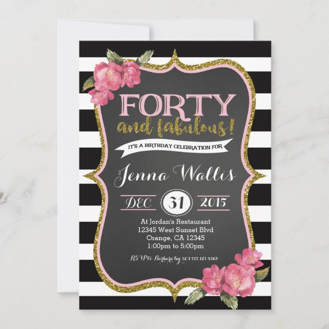 40th Forty & fabulous Birthday Invitation (Front)