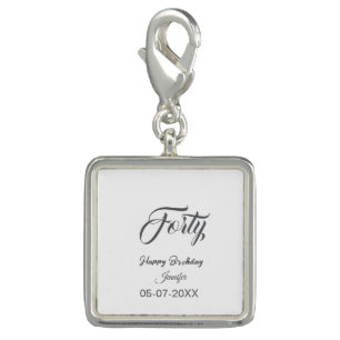 40th forty letterbirthday add name date year gray  charm