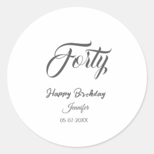 40th forty letterbirthday add name date year gray  classic round sticker