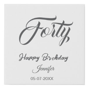 40th forty letterbirthday add name date year gray faux canvas print