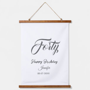 40th forty letterbirthday add name date year gray hanging tapestry