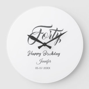 40th forty letterbirthday add name date year gray large clock