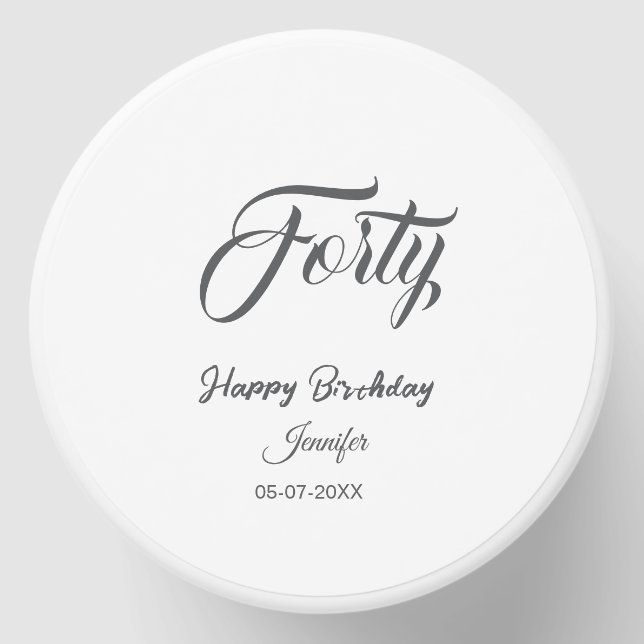 40th forty letterbirthday add name date year gray  mini candle favors (Front)